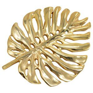 Oscar de la Renta gold plated monstera leaf brooch, pin